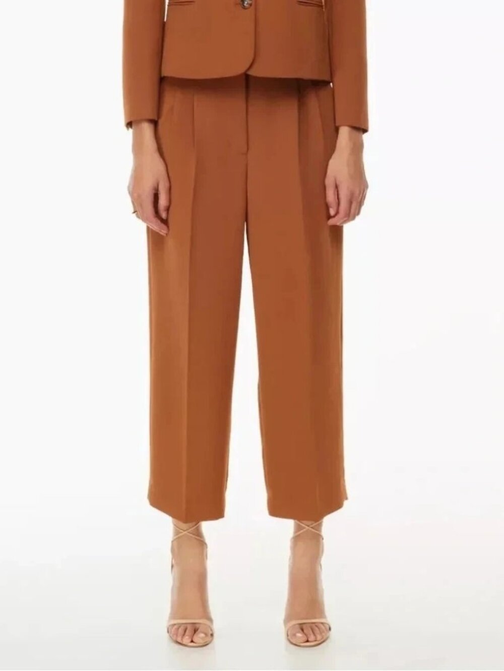 Aritzia Wilfred The Effortless Pants 0 Cropped Rust Wide Leg Pleated Crepette